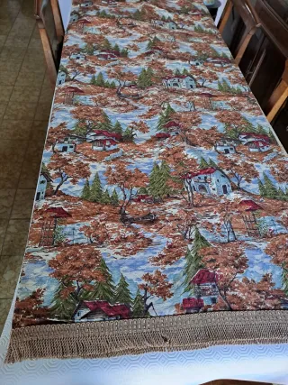 Coppia Tende Stoffa Paesaggio Case Alberi