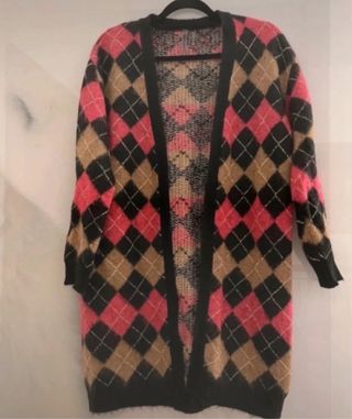 Cardigan rombi Angela Davis fucsia nero cammello