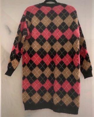 Cardigan rombi Angela Davis fucsia nero cammello