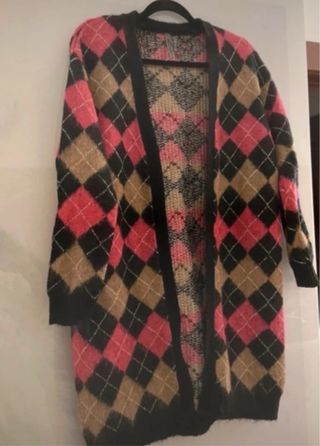 Cardigan rombi Angela Davis fucsia nero cammello