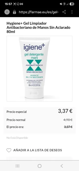 Lote +15.000 unidades Gel Higiene Manos