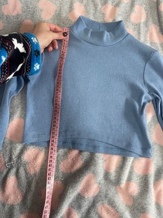 Jersey fino cuello alto azul mujer