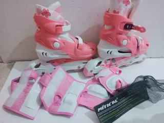 Patines niña rosas t. M (34-37) con protecciones