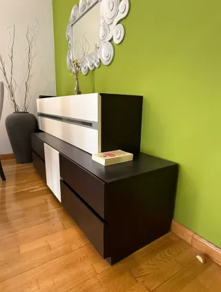 Aparador y Espejo Madera y Cristal