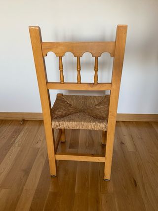 6 Sillas Madera y Paja Rústicas Vintage