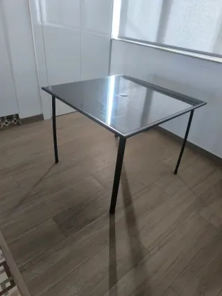 Mesa Terraza Metal Negro Cristal