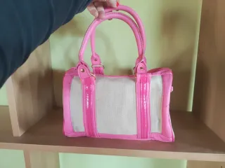 Bolso de mano beige y rosa