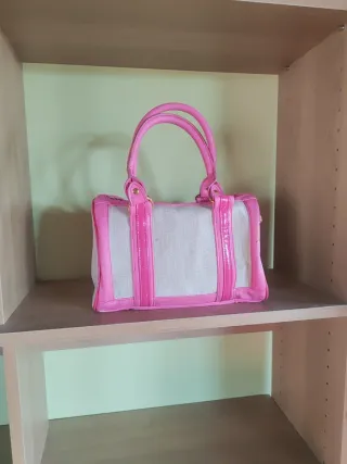 Bolso de mano beige y rosa