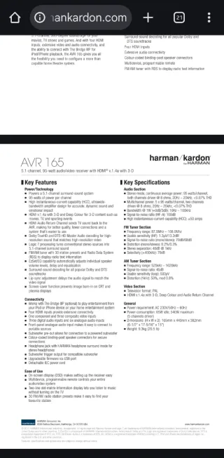 Harman Kardon AVR165/220 Receptor AV