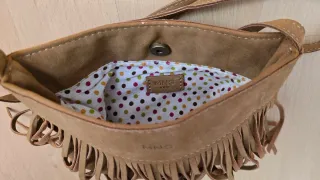 Bolso bandolera flecos Mango beige