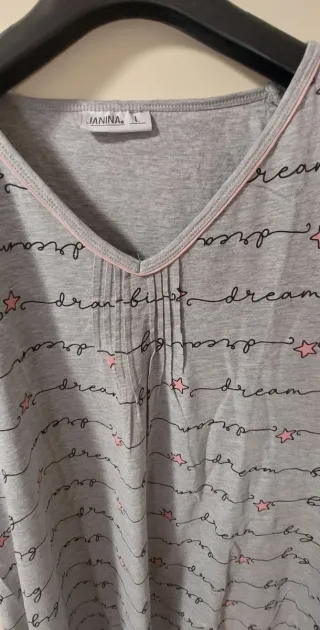 Camicia da notte Janina grigia con stampa
