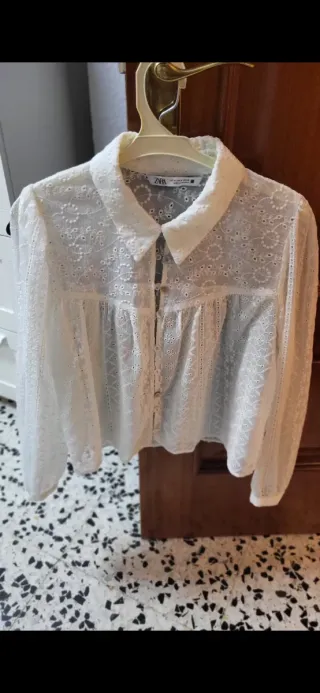 Camisa Zara encaje blanca mujer
