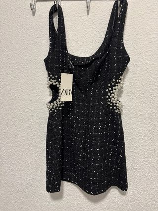 Vestido Zara Negro Perlas