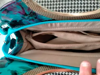 Borsa turchese fantasia floreale manici rigidi