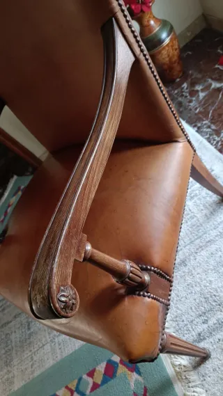 Silla Vintage Madera y Cuero Marrón