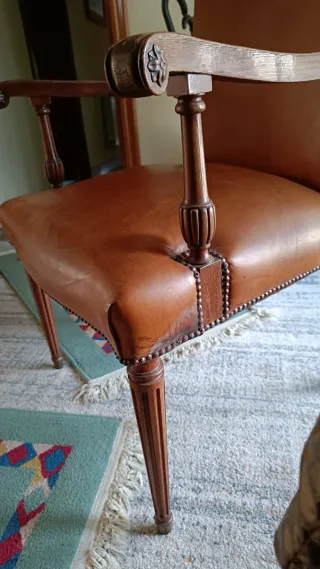 Silla Vintage Madera y Cuero Marrón