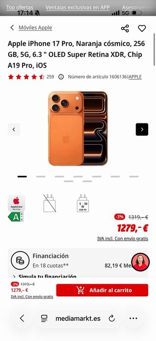 iPhone 17 Pro 256GB Naranja