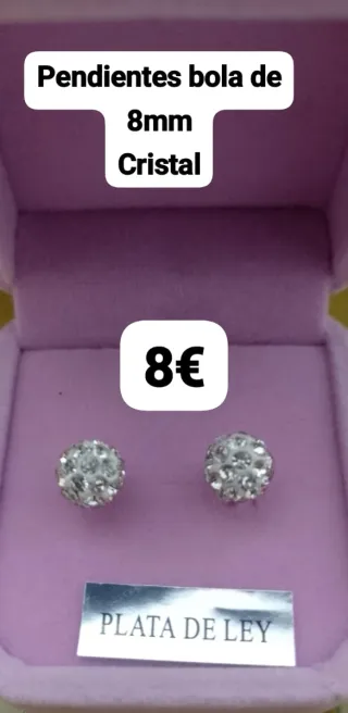 Pendientes bola 8mm cristal plata