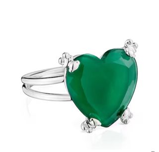 Anillo Corazón Plata y Calcedonia Verde