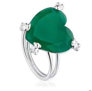 Anillo Corazón Plata y Calcedonia Verde