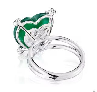 Anillo Corazón Plata y Calcedonia Verde