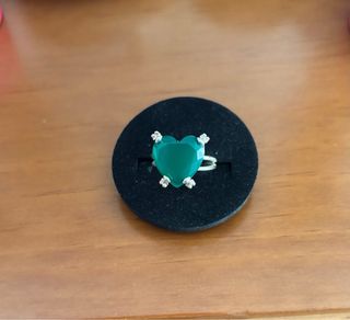 Anillo Corazón Plata y Calcedonia Verde