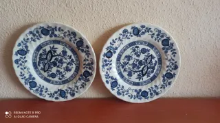 2 Platos Porcelana Inglesa Vintage Azul y Blanco