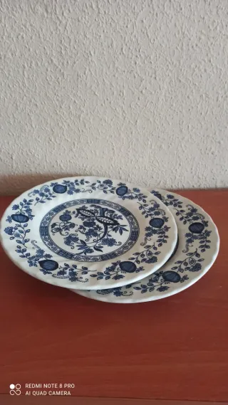 2 Platos Porcelana Inglesa Vintage Azul y Blanco