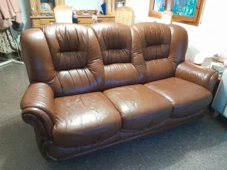 Sofá de Piel Marrón 3 Plazas 190cm