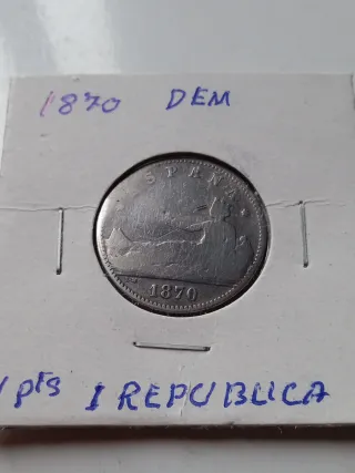 Una peseta 1870 DEM Primera Republica Plata