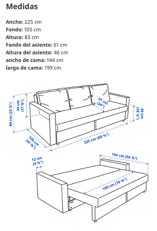 Sofá cama azul 3 plazas con almacenaje