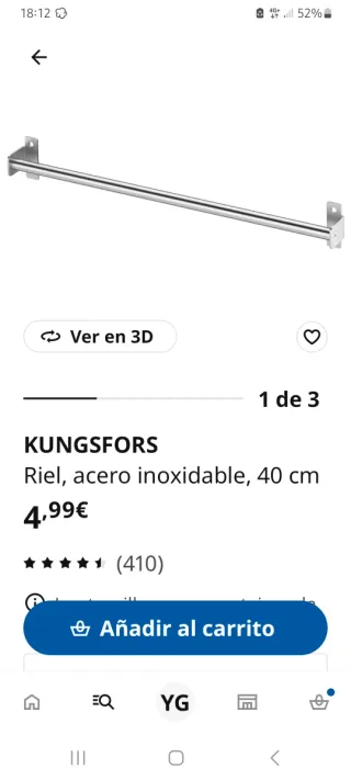KUNGSFORS Riel Acero Inoxidable 40cm