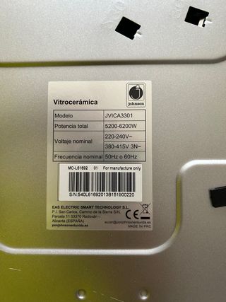 Placa vitrocerámica Johnson