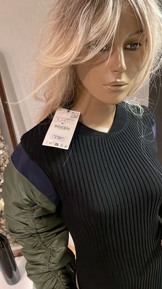 Vestido Zara Negro Verde Militar Talla S