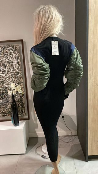 Vestido Zara Negro Verde Militar Talla S