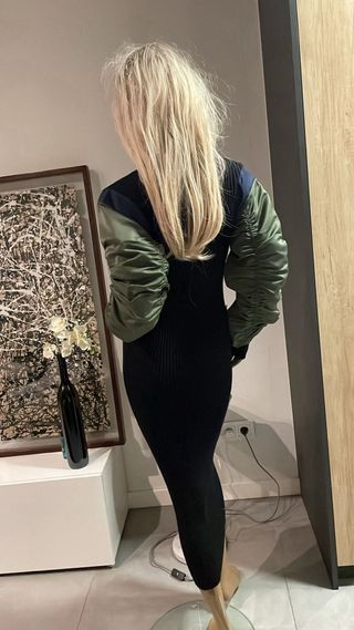 Vestido Zara Negro Verde Militar Talla S