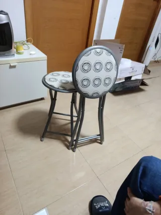 2 Taburetes Plegables Metal y Tela