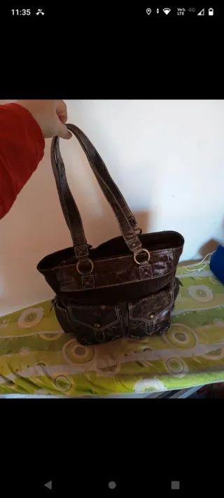 Borsa vera pelle marrone con tasche