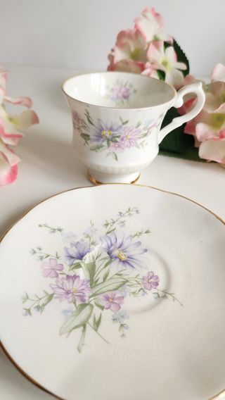 Taza y platillo de porcelana floral