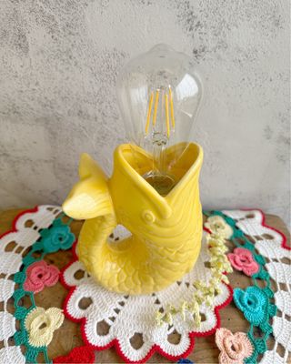 Candeeiro peixe cerâmica amarelo