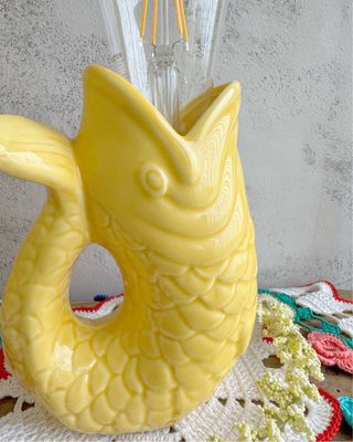 Candeeiro peixe cerâmica amarelo