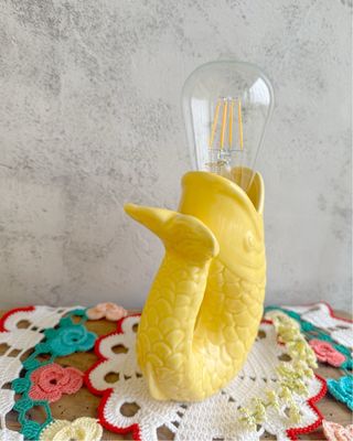 Candeeiro peixe cerâmica amarelo