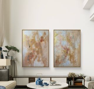 Díptico grande abstracto beige y dorado