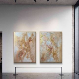 Díptico grande abstracto beige y dorado