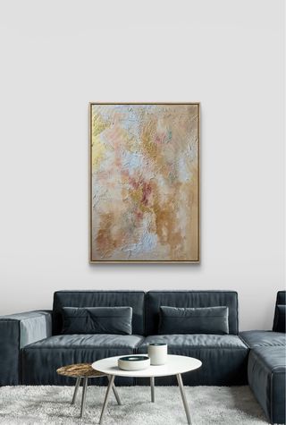 Díptico grande abstracto beige y dorado