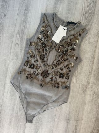 Body Zara Tul con Abalorios Talla L