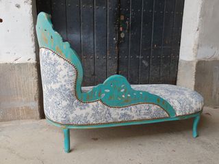 Diván Francés Restaurado Azul y Dorado