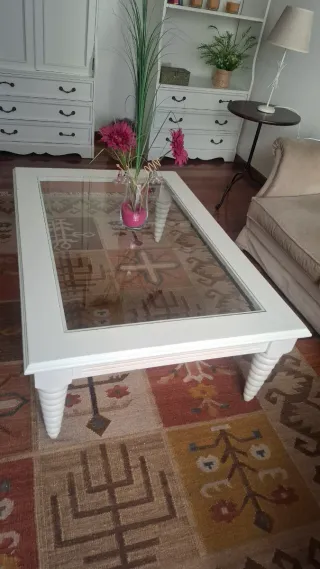 Mesa de comedor madera maciza y cristal