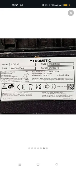 Nevera compresor Dometic Coolfreeze CDF 36