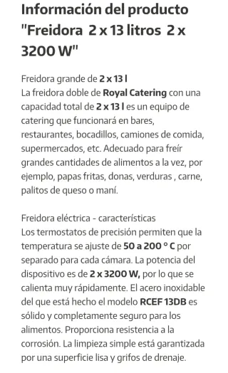 Freidora Eléctrica Doble Royal 2x13L
